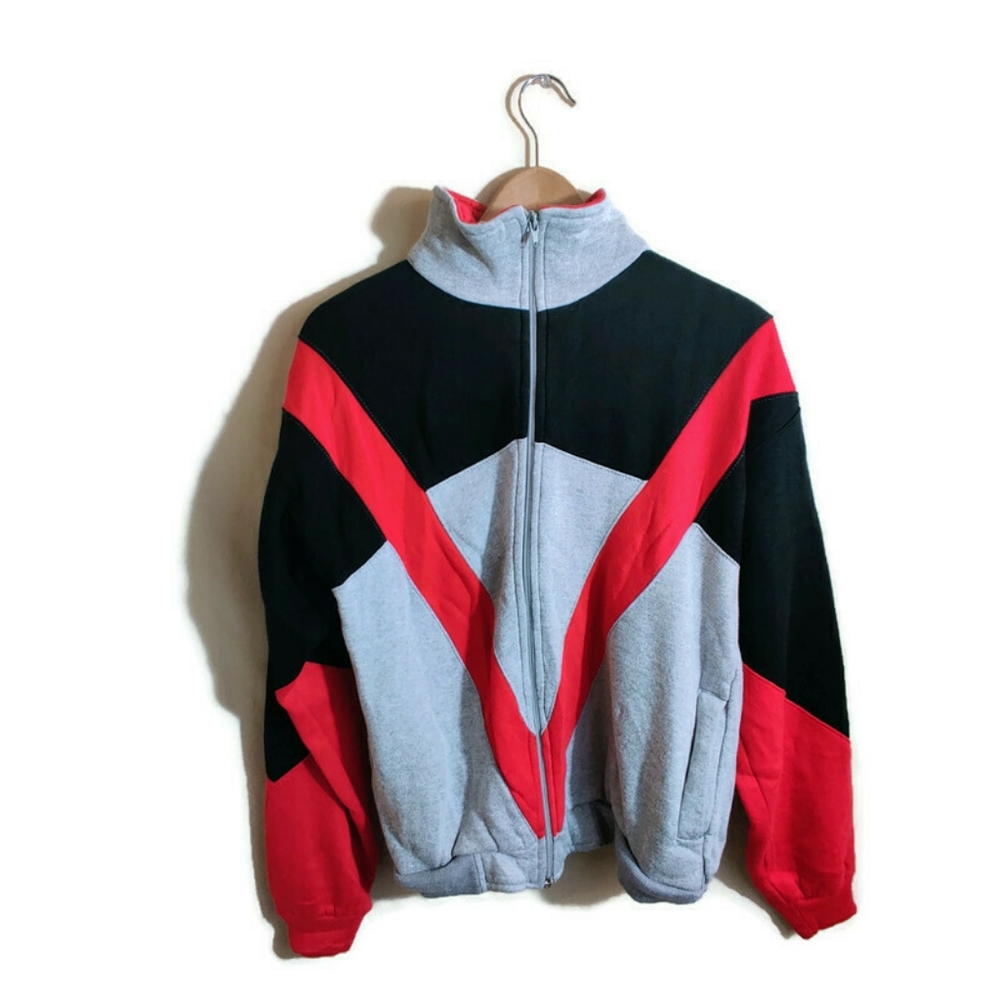 SPALDING Mens Vintage Multicolor Full Zip Color Block Cowl Neck Sweater Jacket M